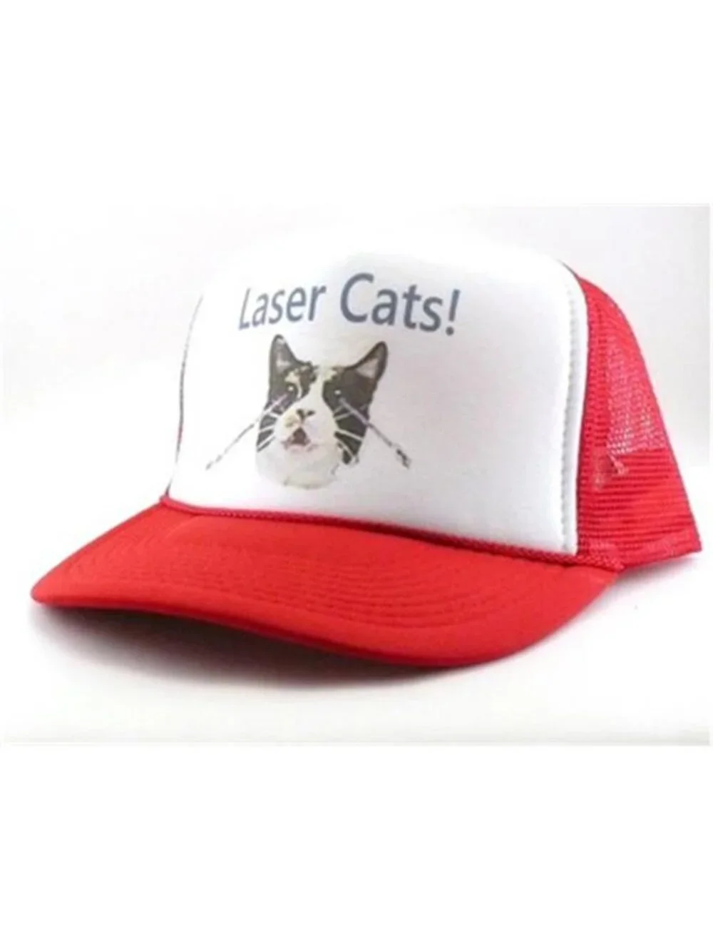 Retro Laser Cats Foam Trucker Hat Red White Rope SNL Comedy Snapback Cap New